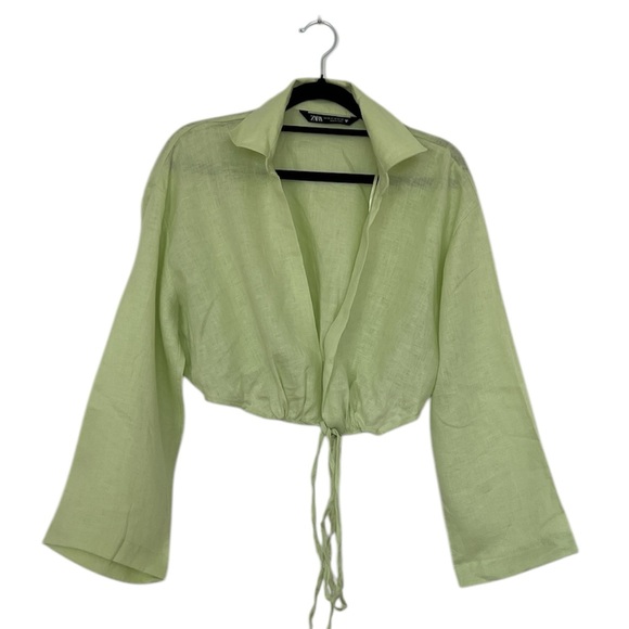 Zara Linen Wrap Shirt- Lime green Size XS - Picture 5 of 9
